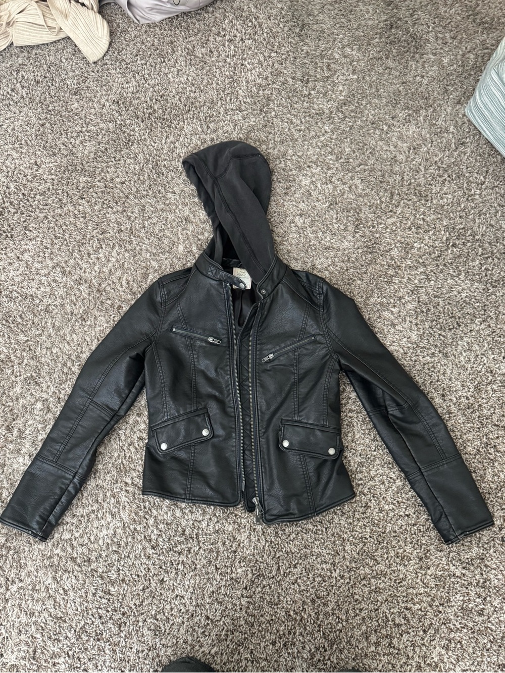Free People Black Faux Goth Leather Hooded Moto Jacket 🖤🍂